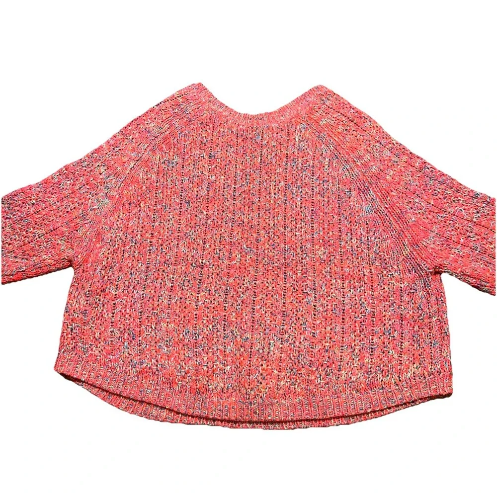 Anthropologie Moth Pink Multicolor Cropped Sweater 3/4 Sleeve W/ Pockets, Medium